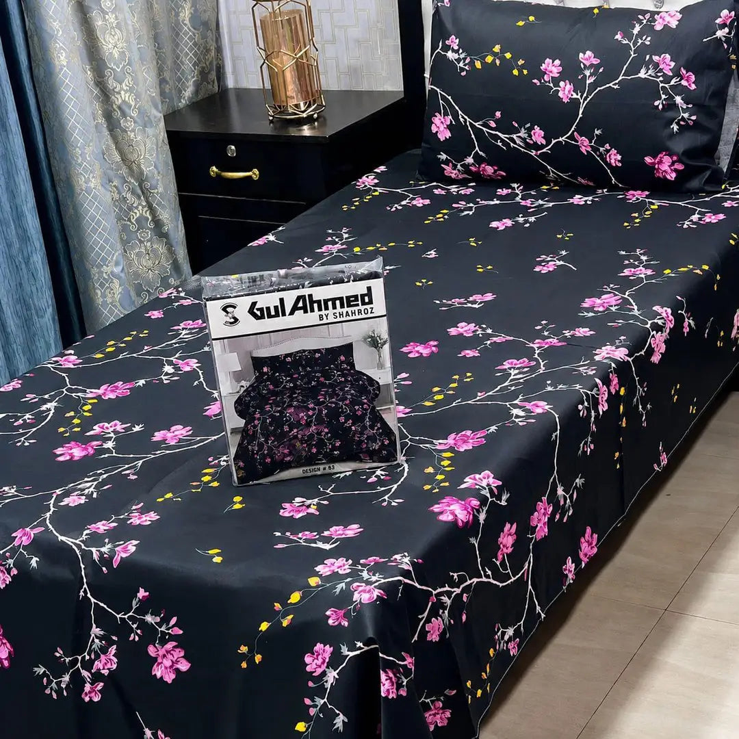 Stylish 4 Pcs Cotton Salonica Printed Single Bedsheet