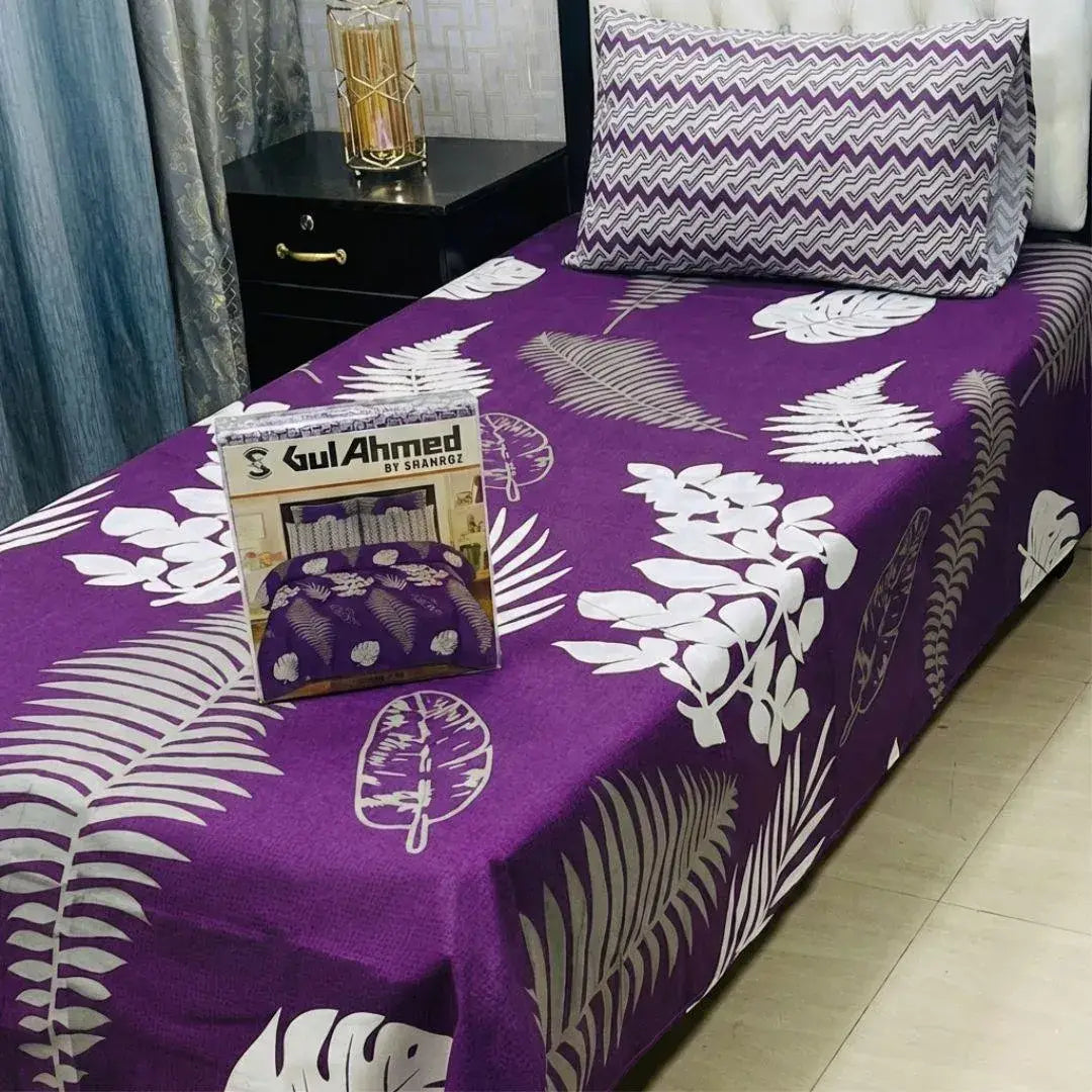 Stylish 4 Pcs Cotton Salonica Printed Single Bedsheet