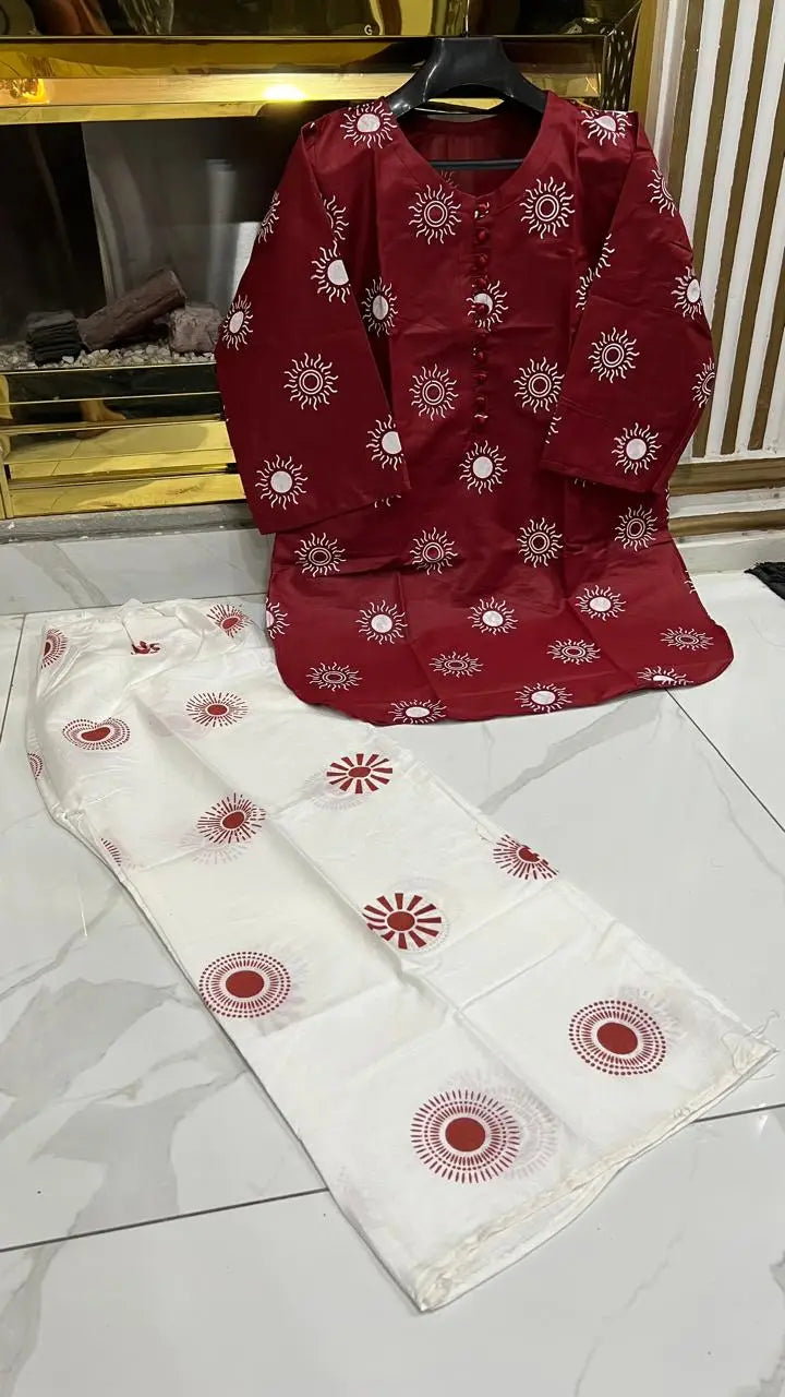 2 Pcs Women's Stitched Cotton Lawn Printed Co-Ord Set Sooraj Print