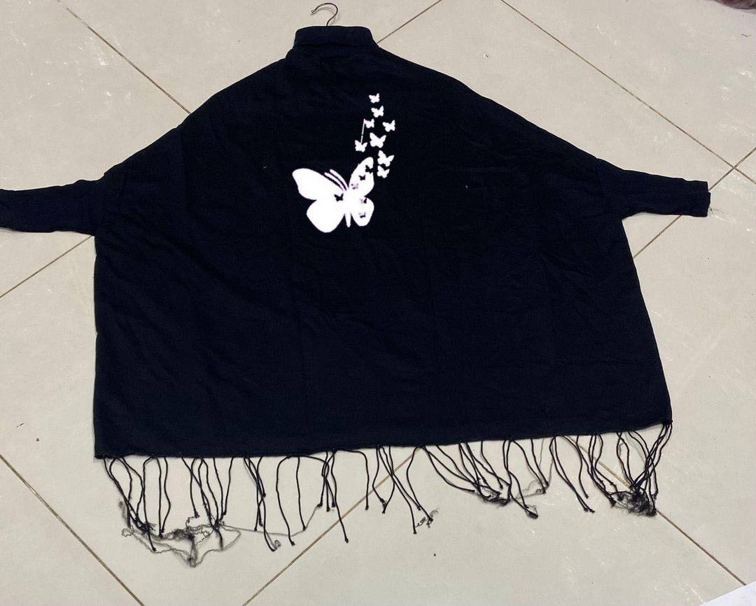 Women's Polyester Butterfly Printed Poncho Cape Shawl