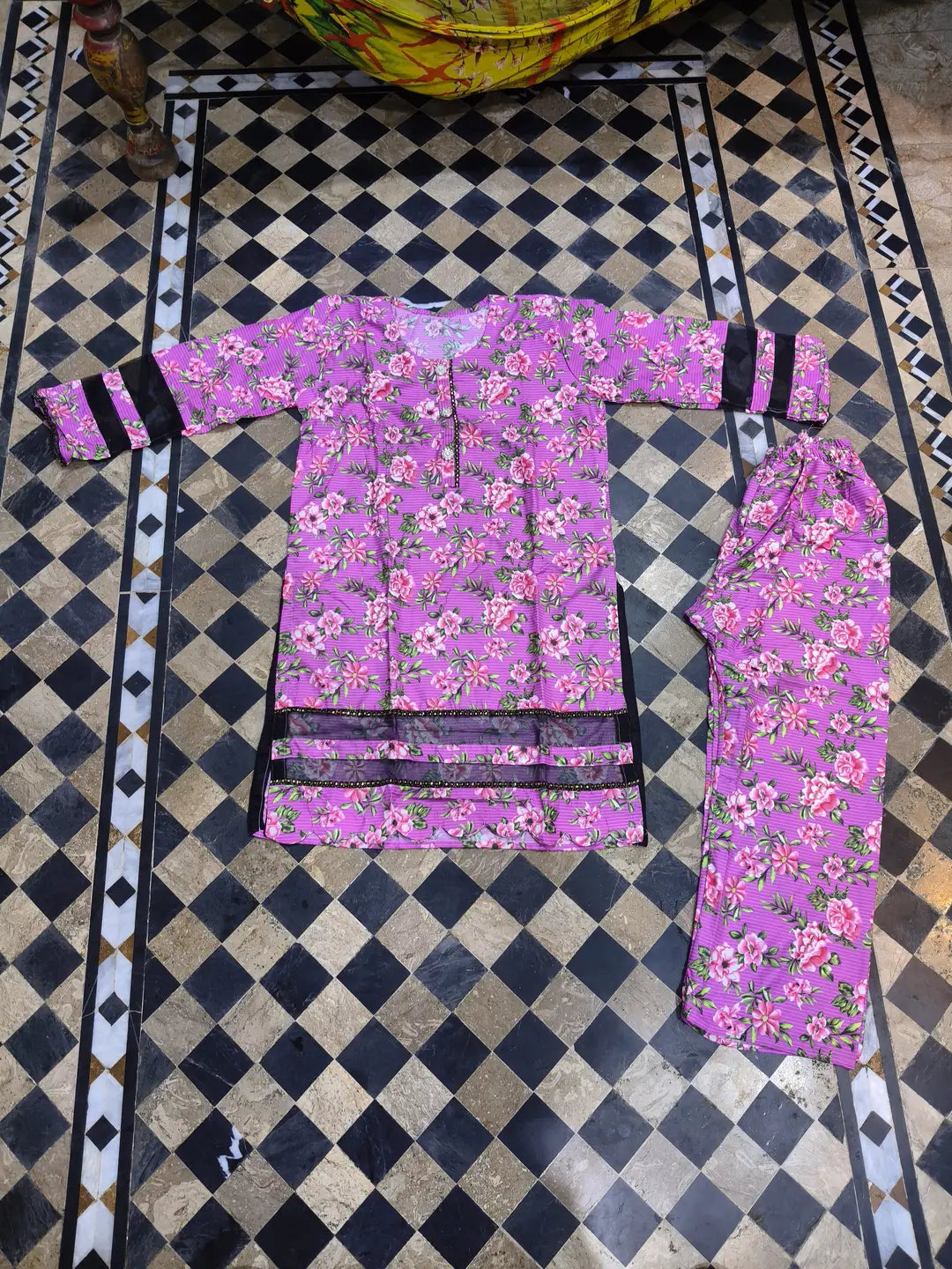 2 Pcs Women's Stitche Tissue Patch Work Shirt And Trouser
