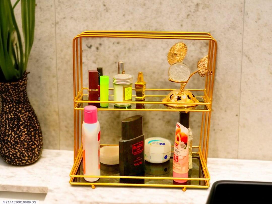 Double Layer Metal Makeup Organizer Rack Gold