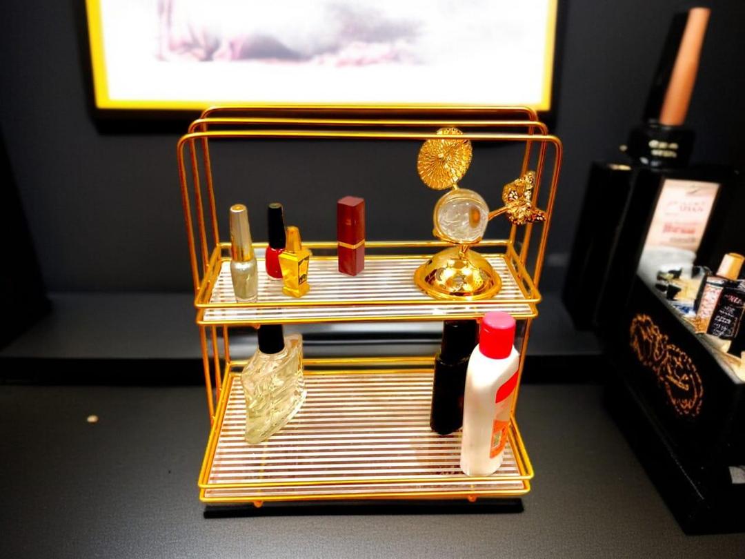 Double Layer Metal Makeup Organizer Rack Gold