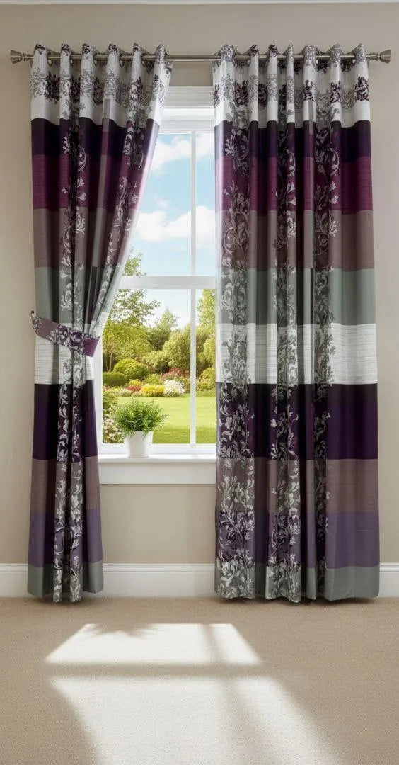 Purple Floral Cotton Curtains for Living Room & Bedroom