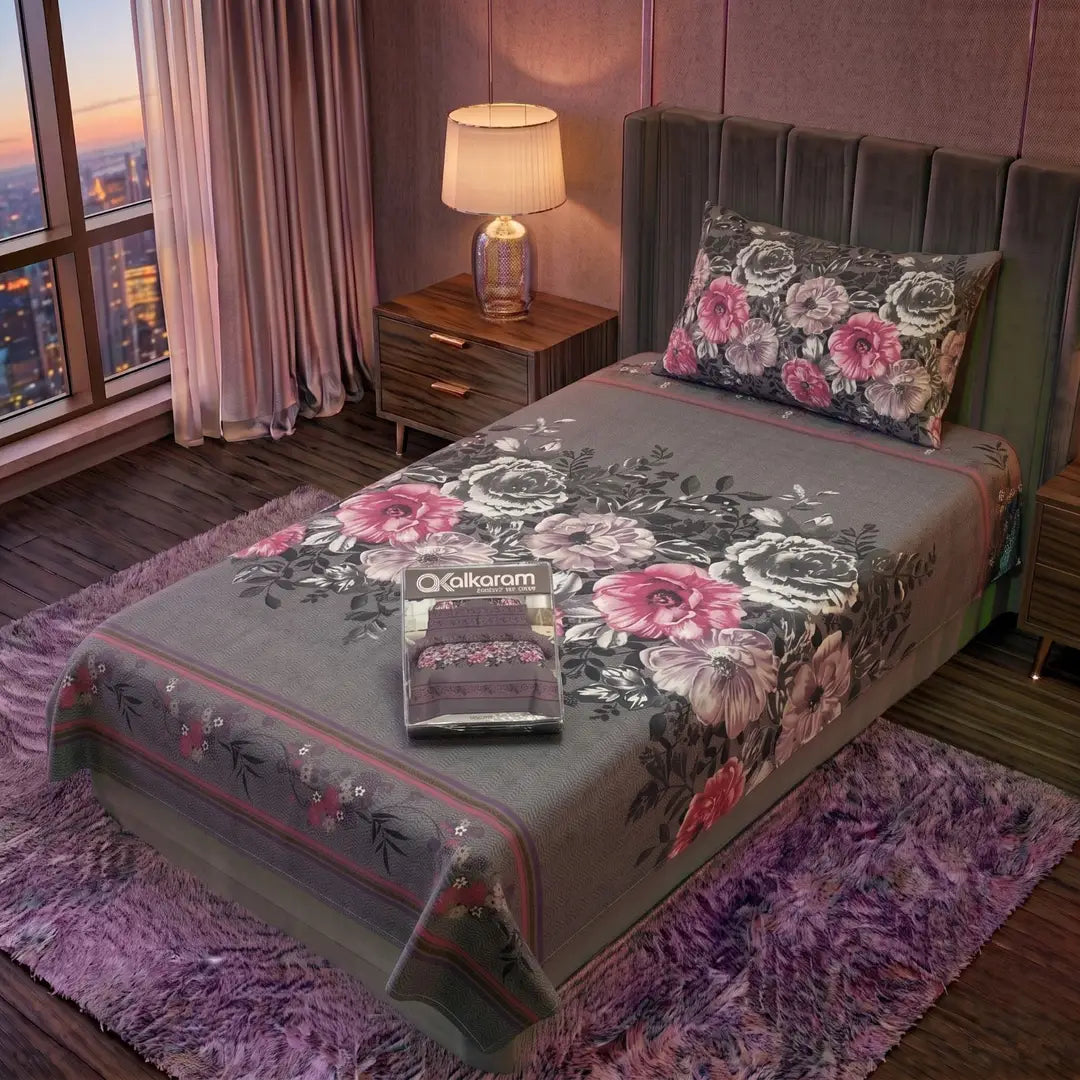 Exclusive 4 Pcs Cotton Salonica Printed Single Bedsheet