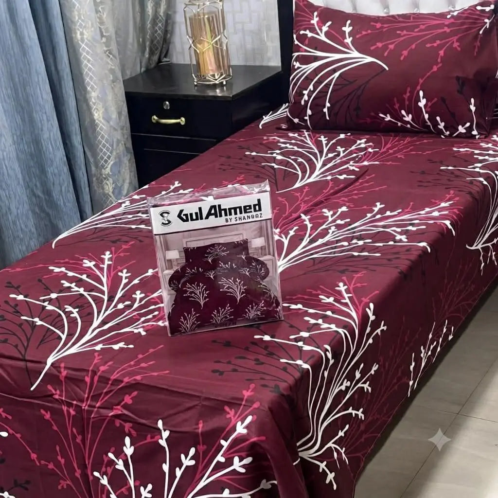 Stylish 4 Pcs Cotton Salonica Printed Single Bedsheet
