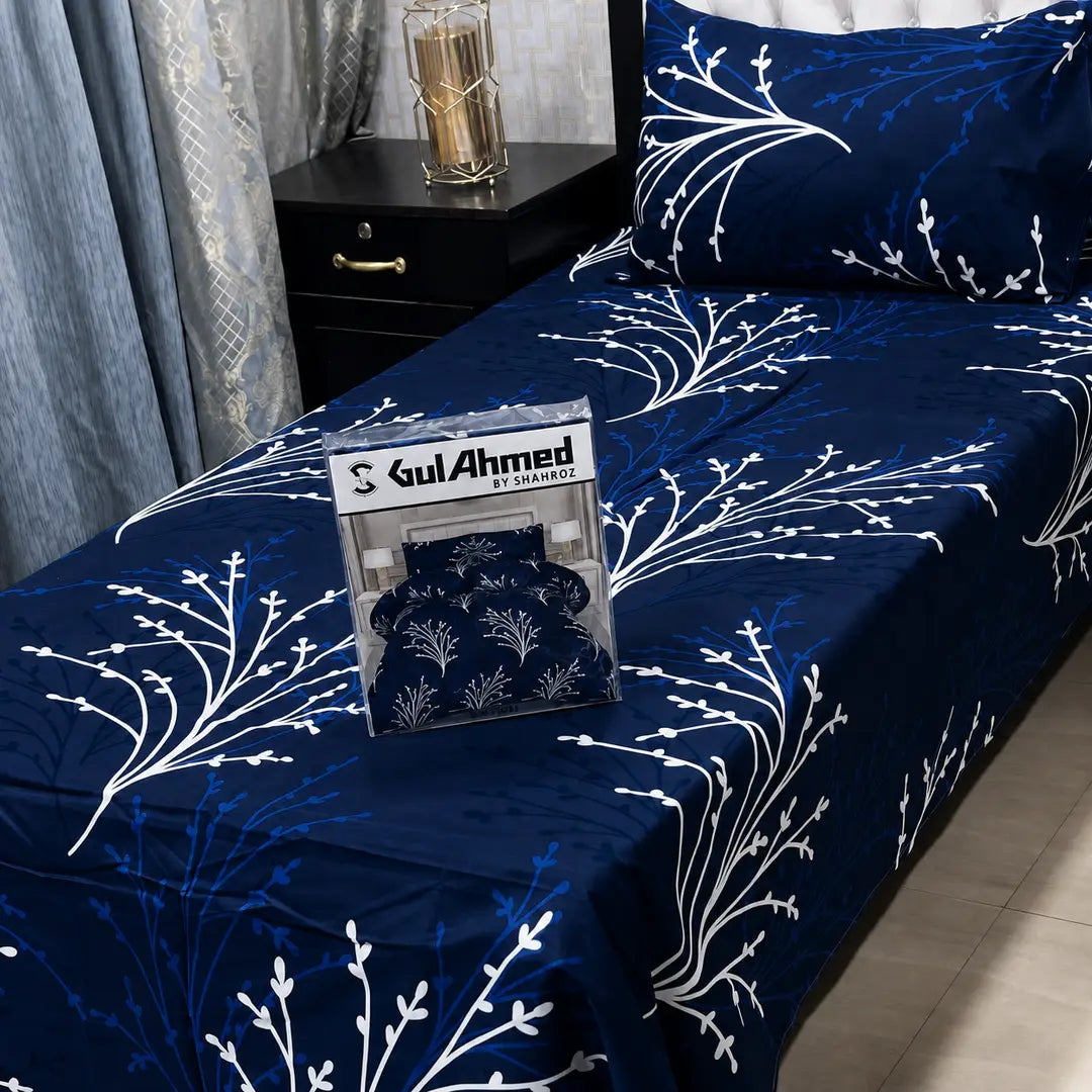 Stylish 4 Pcs Cotton Salonica Printed Single Bedsheet