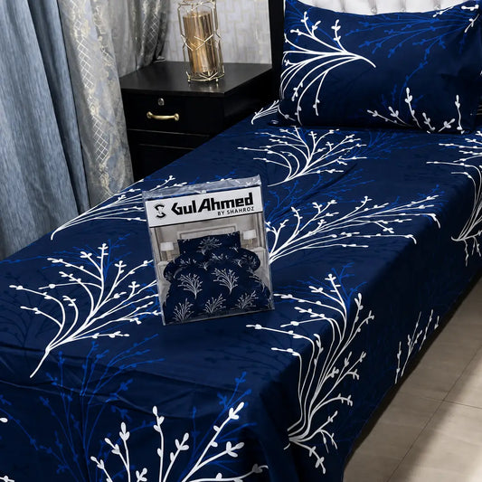 Stylish 4 Pcs Cotton Salonica Printed Single Bedsheet