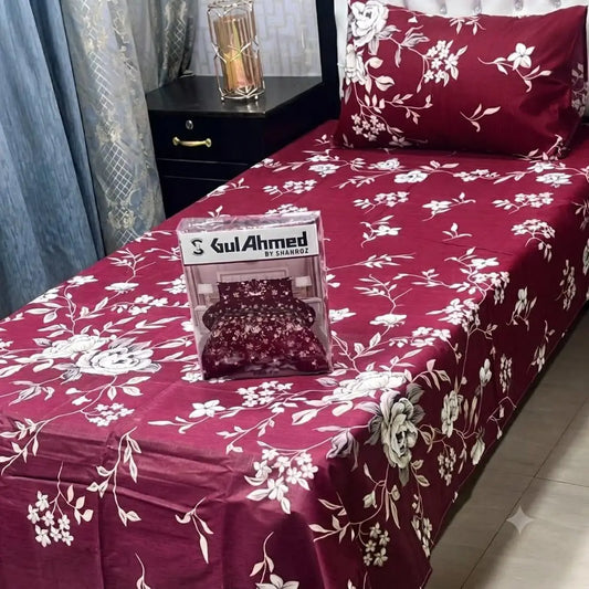 Stylish 4 Pcs Cotton Salonica Printed Single Bedsheet