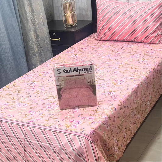 Stylish 4 Pcs Cotton Salonica Printed Single Bedsheet