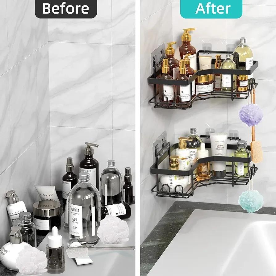 Corner Bathroom Shelf Stainless Steel Black 360°