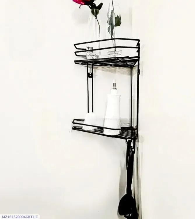 Black Two-Tier Bathroom Organizer with Anti-Slip Caps