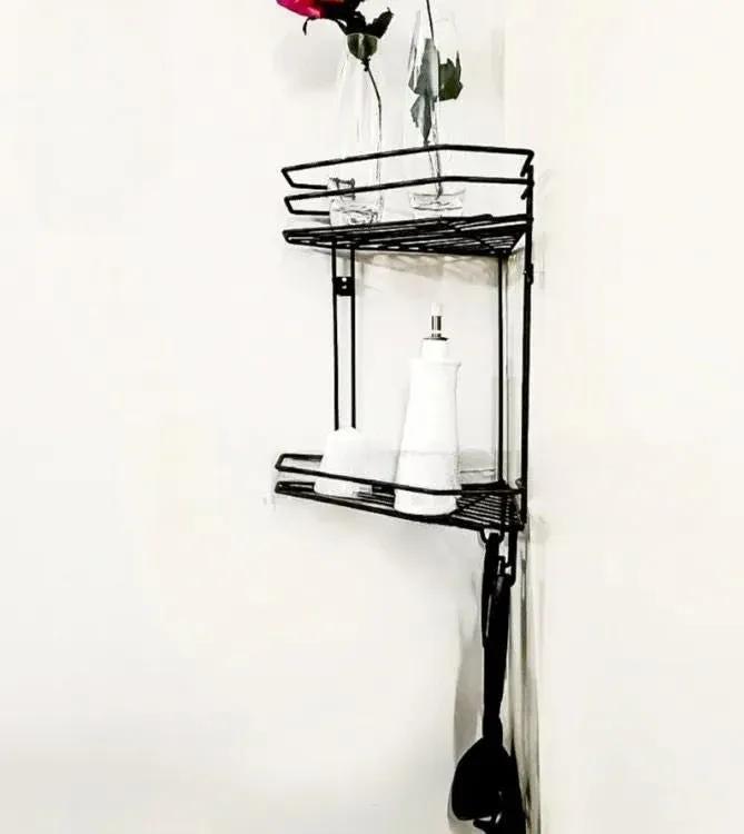 Black Two-Tier Bathroom Organizer with Anti-Slip Caps