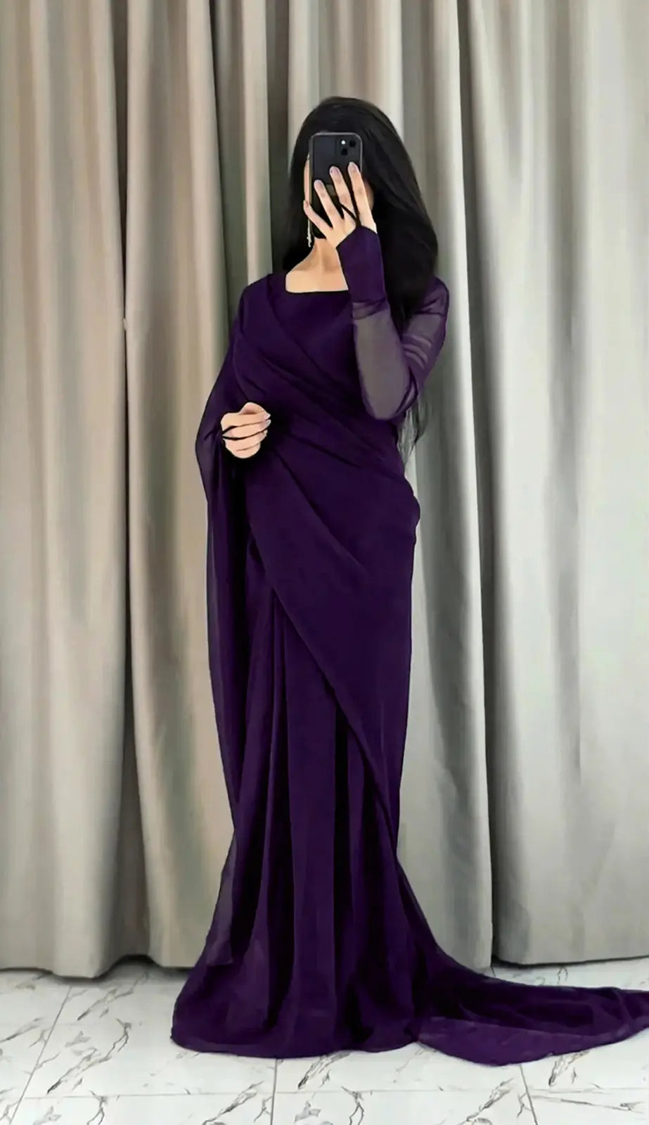 3 Pcs Women’s Chiffon Plain Stitched Saree