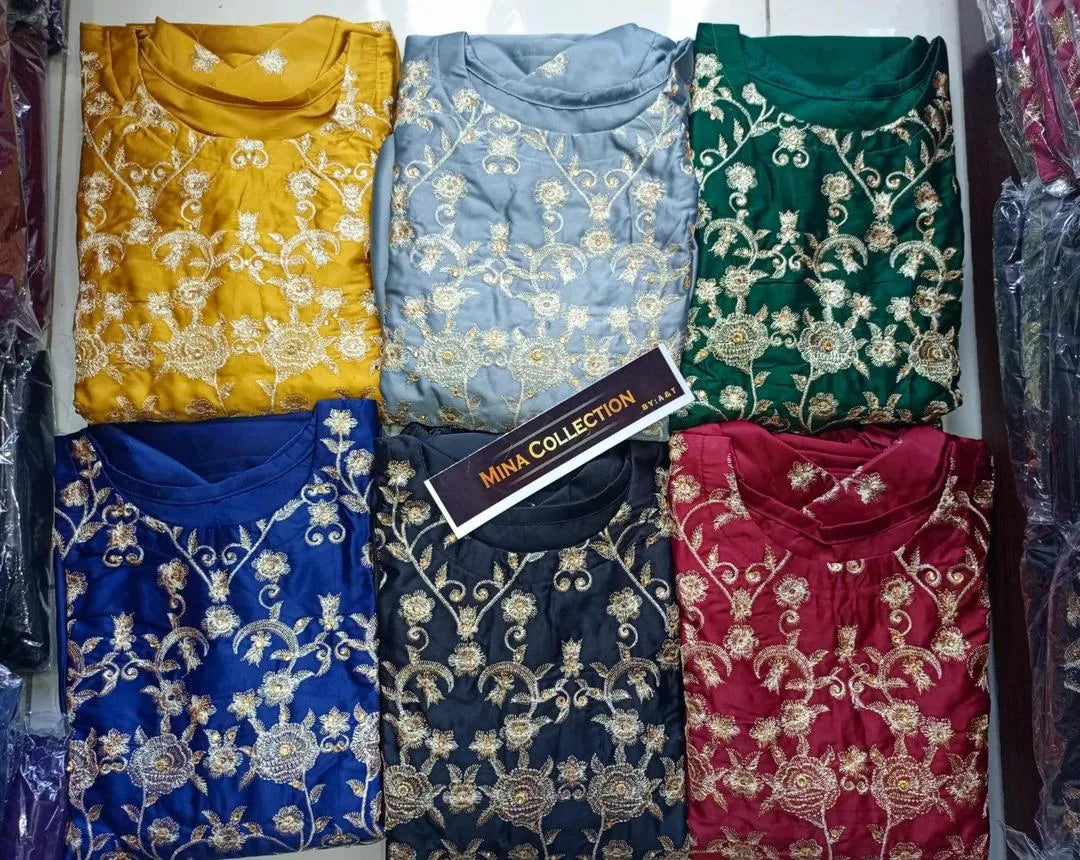 2 Pcs Women's Stitched Shamoz Silk Embroidered Maxi And Trouser