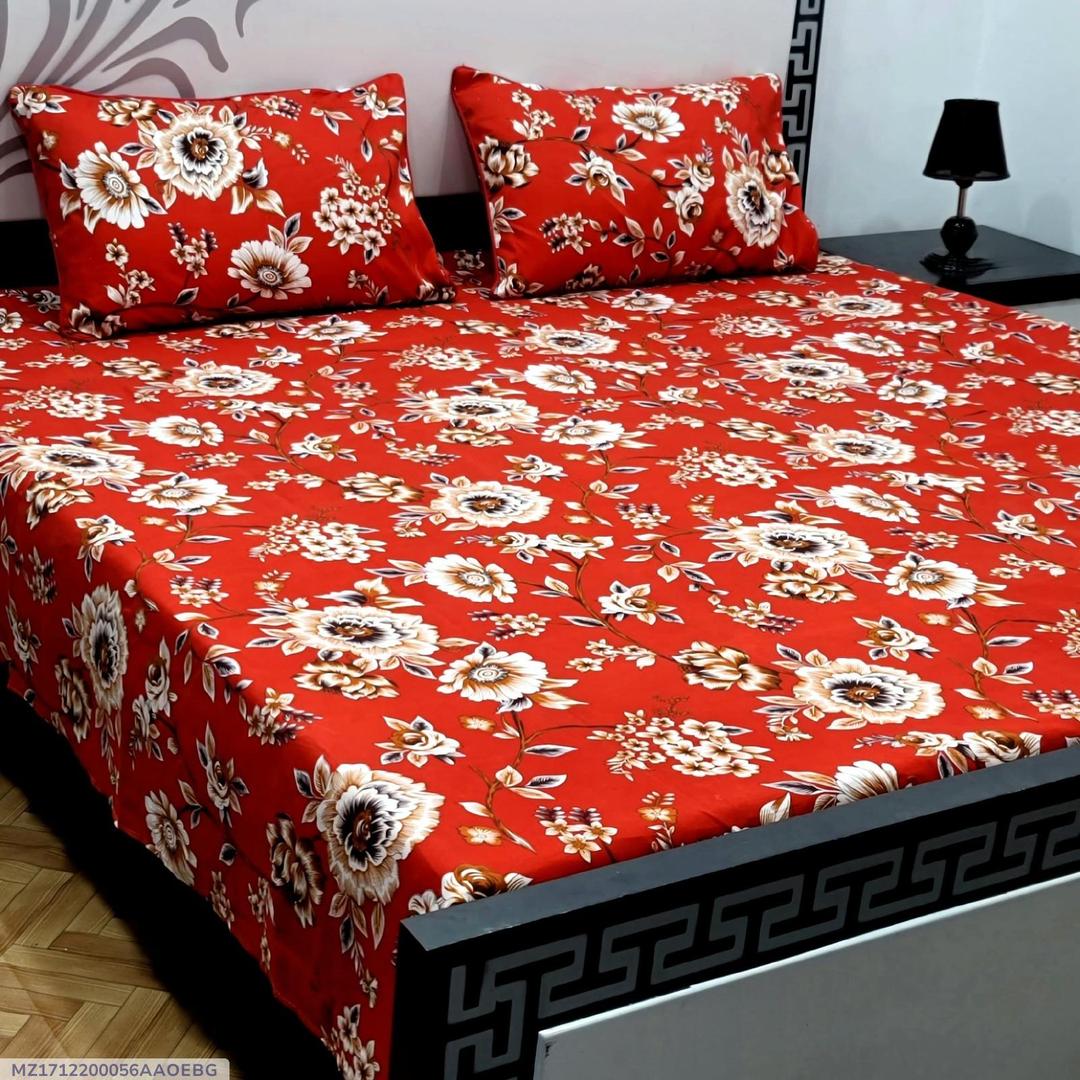 Crystal Cotton Floral Bedsheet Set Red Double Bed