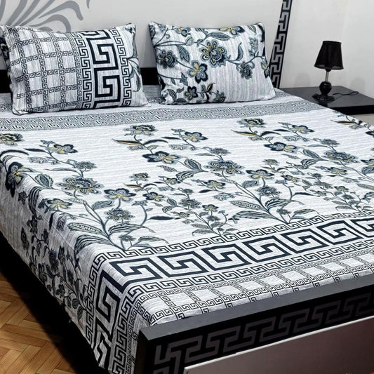 Crystal Cotton Floral Greek Key Bedsheet Set Double Size