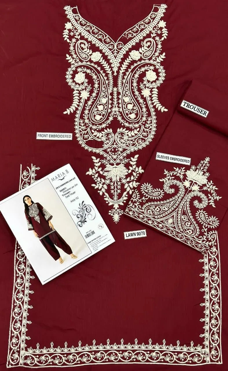 Maroon Embroidered Lawn 2-Piece Suit for Women