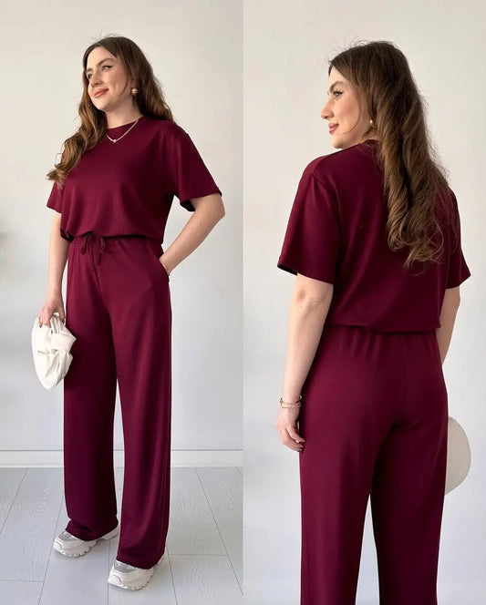 2 Pcs Women's Stitched Cotton Jersey Plain Night Suit