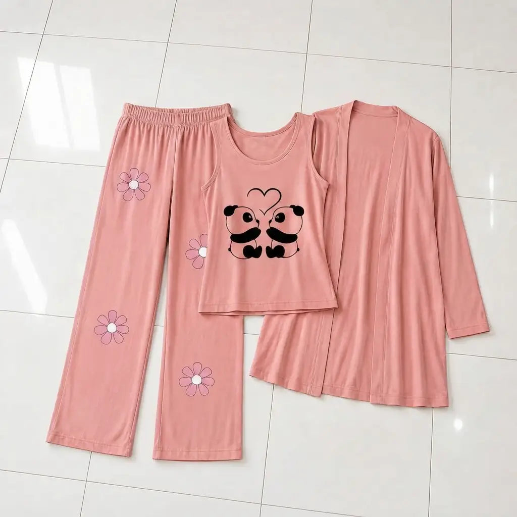 3 Pcs Women's Stitched Jersey Printed Night Suit