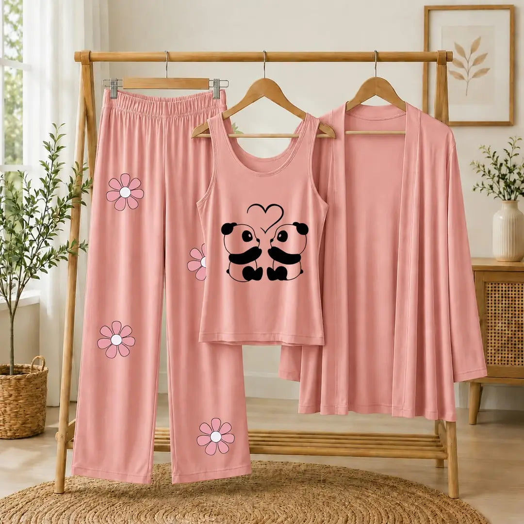 3 Pcs Women's Stitched Jersey Printed Night Suit