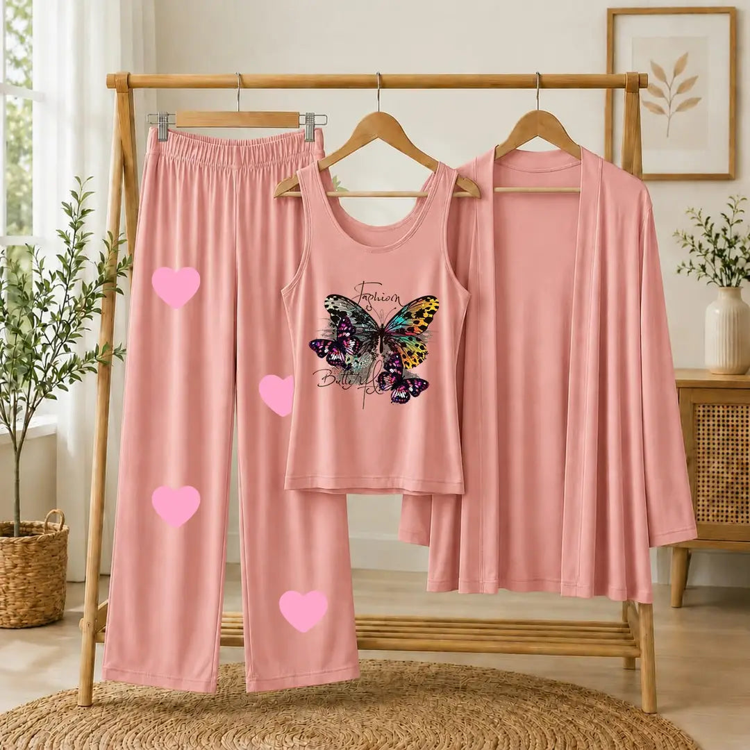 3 Pcs Women's Stitched Jersey Printed Night Suit