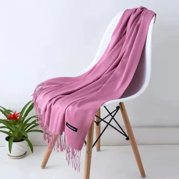 Winter Wool Shawl Brown Cashmere Fringe