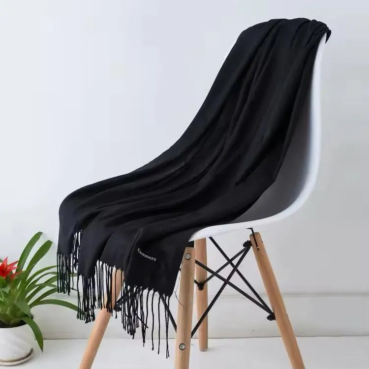 Winter Wool Shawl Brown Cashmere Fringe