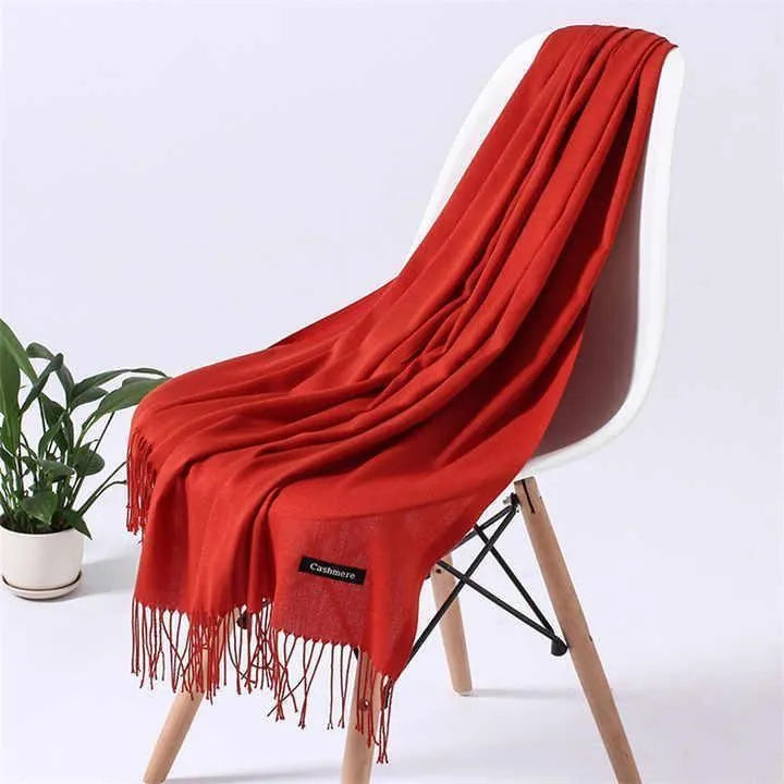 Winter Wool Shawl Brown Cashmere Fringe