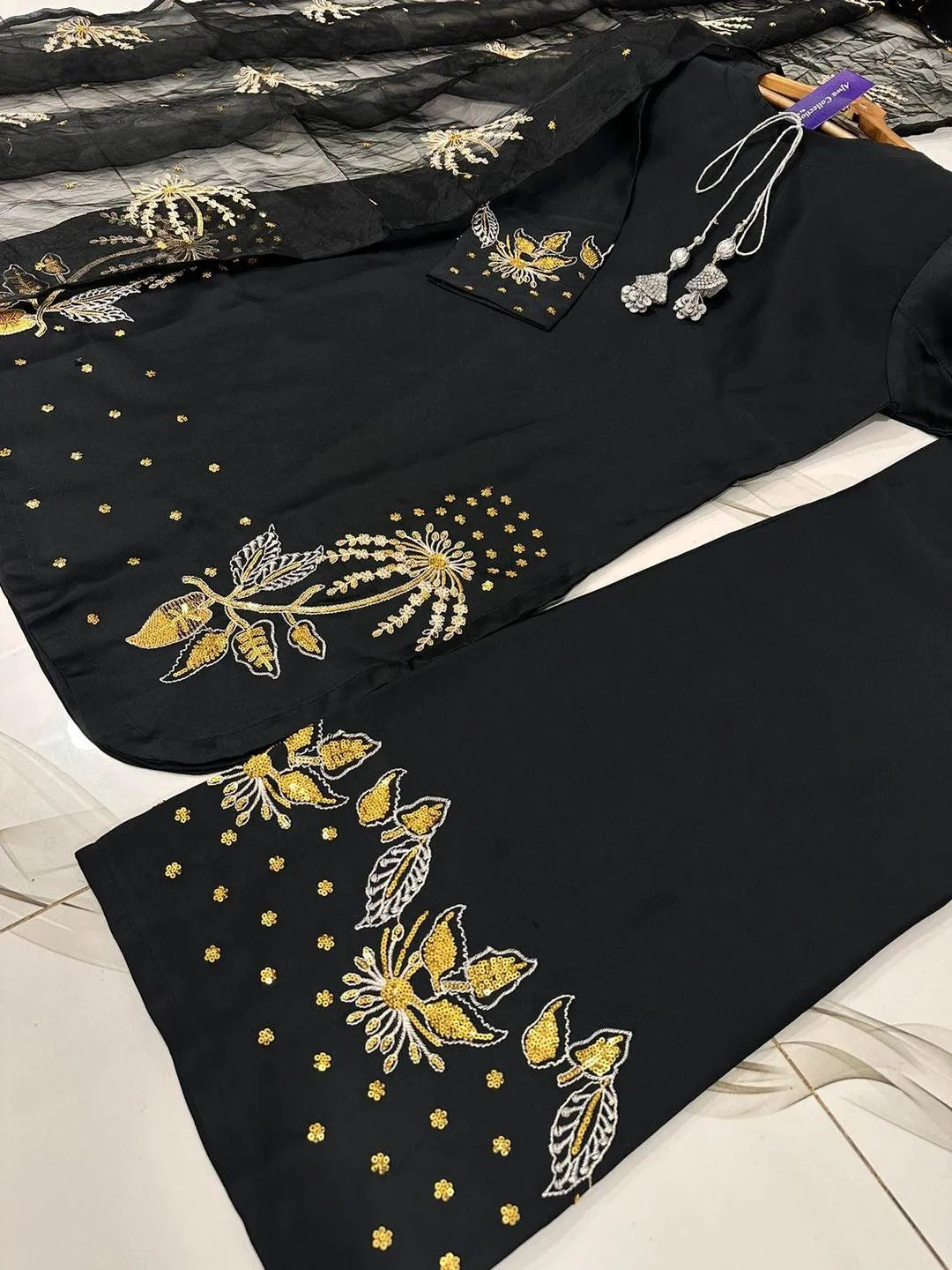 Silver/Golden Heavy Sequence Embroidery 3Pcs Set