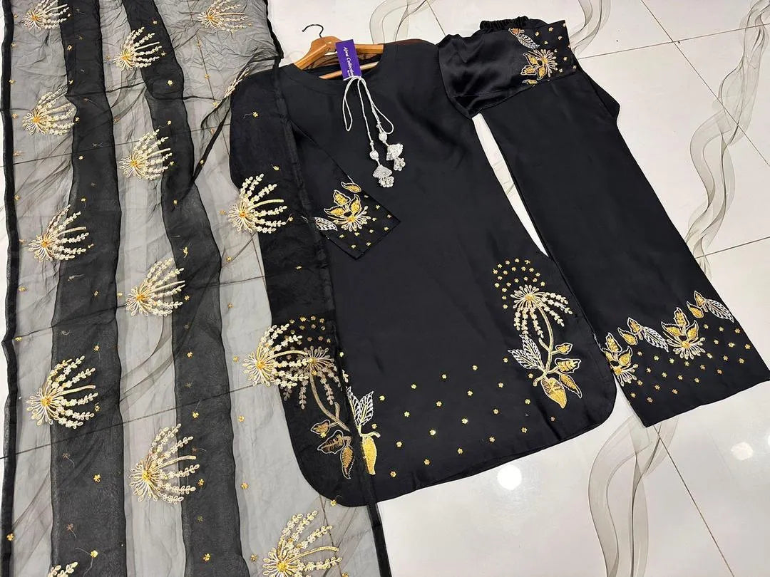 Silver/Golden Heavy Sequence Embroidery 3Pcs Set