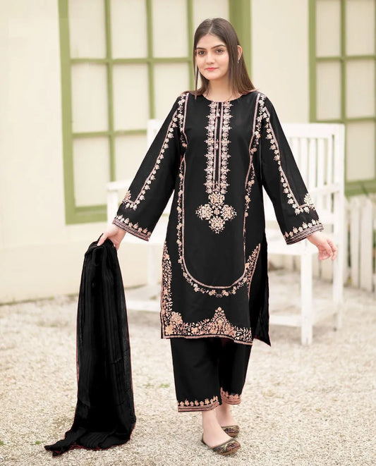 Black Shamoz Silk 3-Piece Eid Wedding Suit with Sequin Embroidery