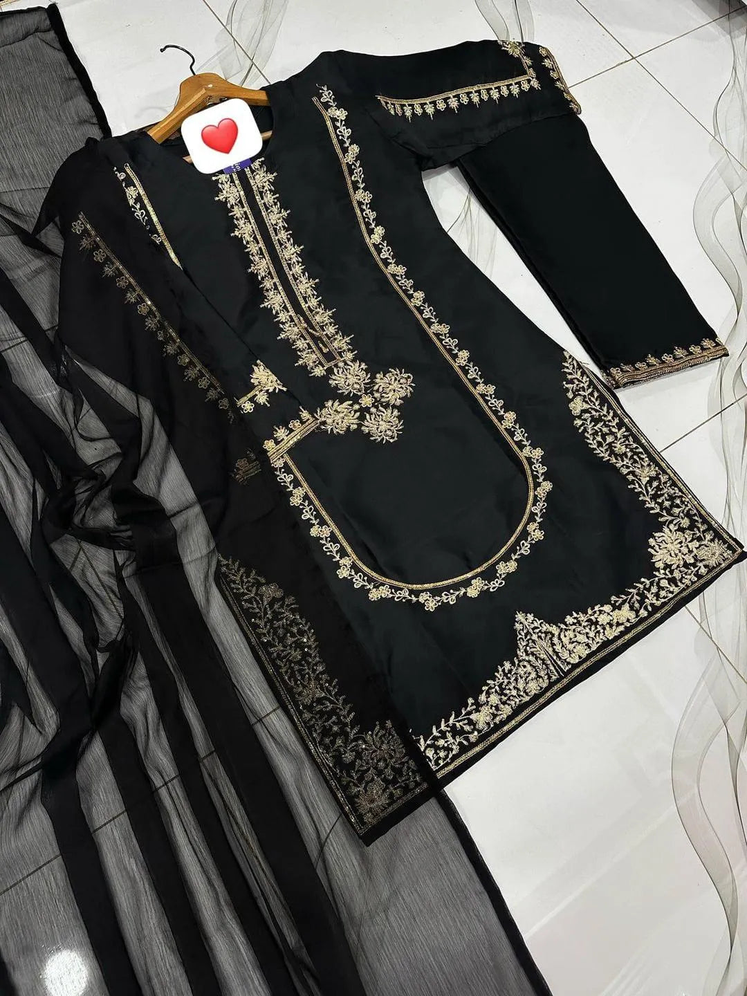 Black Shamoz Silk 3-Piece Eid Wedding Suit with Sequin Embroidery