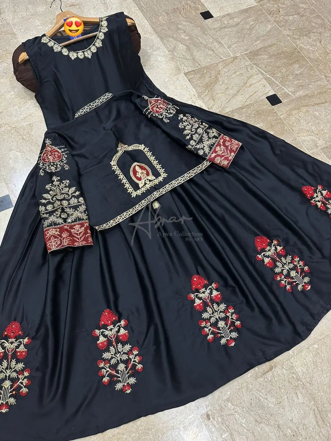 2 Pcs Women's Stitched Shamoz Silk Embroidered Maxi and Jacket