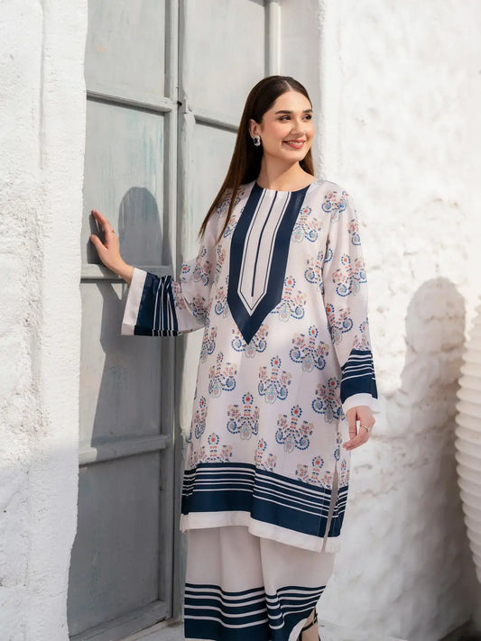 Chic Women's Stitched Printed Shirt & Trouser Set - 2 Pcs