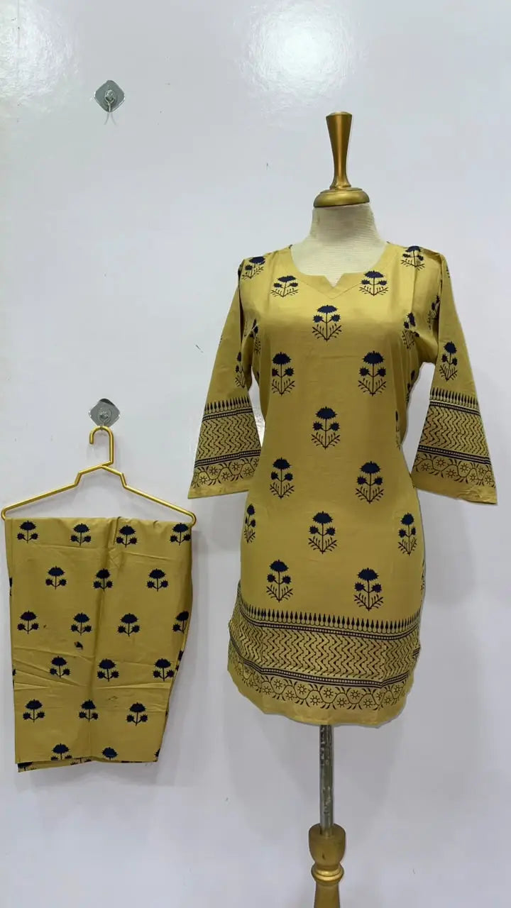 2 Pcs Women's Stitched Cotton Lawn Printed Shirt And Farshi Shalwar
