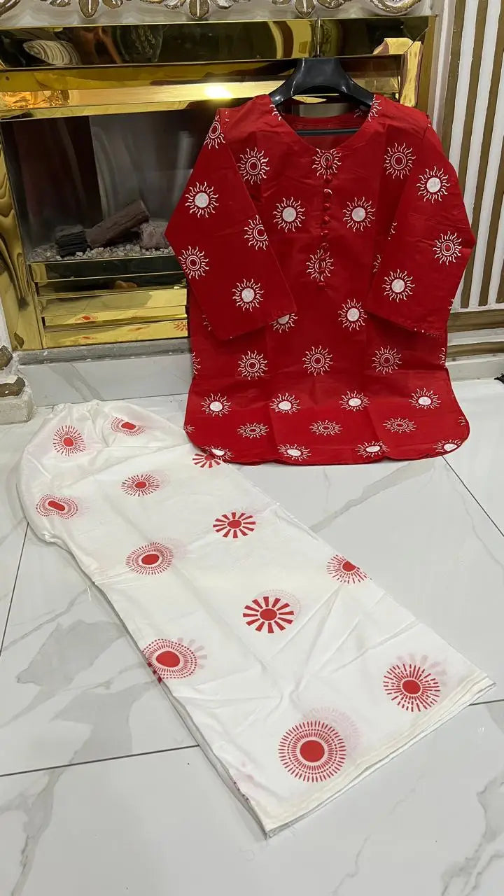 2 Pcs Women's Stitched Cotton Lawn Printed Co-Ord Set Sooraj Print