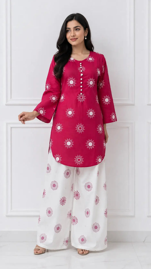 2 Pcs Women's Stitched Cotton Lawn Printed Co-Ord Set Sooraj Print