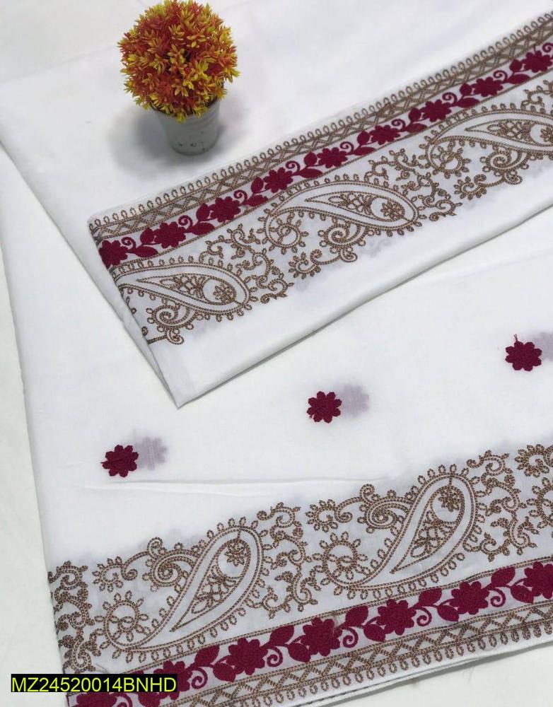 Women Swiss Lawn Embroidered Shawl Burgundy Gold