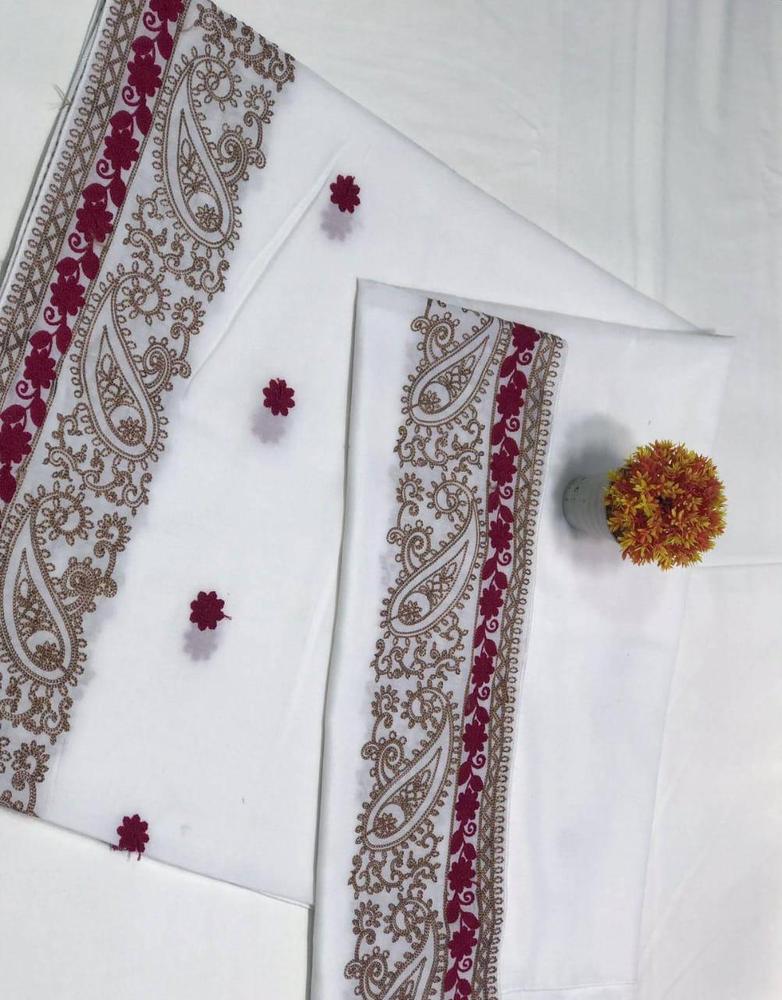 Women Swiss Lawn Embroidered Shawl Burgundy Gold