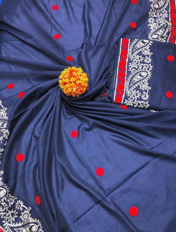 Women Swiss Lawn Embroidered Shawl Navy Red White Paisley