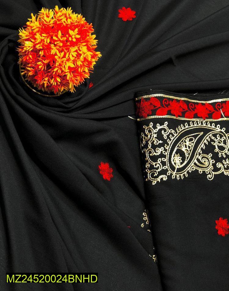Women Swiss Lawn Embroidered Shawl Black Red Gold