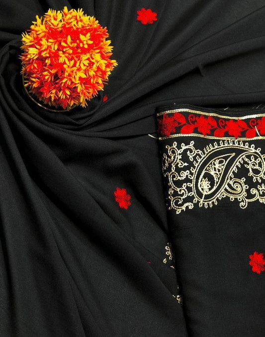 Women Swiss Lawn Embroidered Shawl Black Red Gold