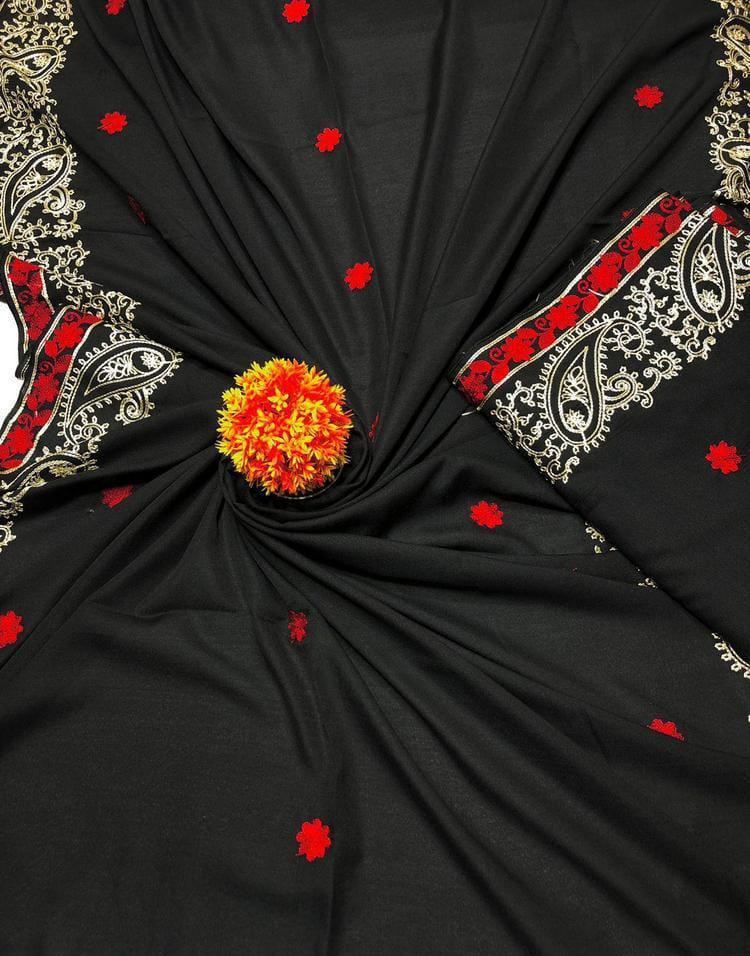 Women Swiss Lawn Embroidered Shawl Black Red Gold