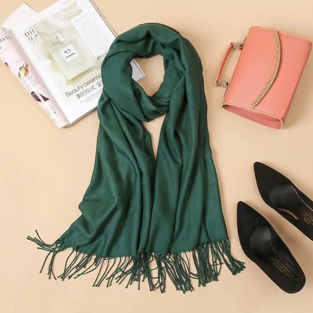 Women's Cashmere Plain Shawl ( Green )