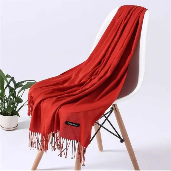 Women's Cashmere Plain Shawl ( Red )