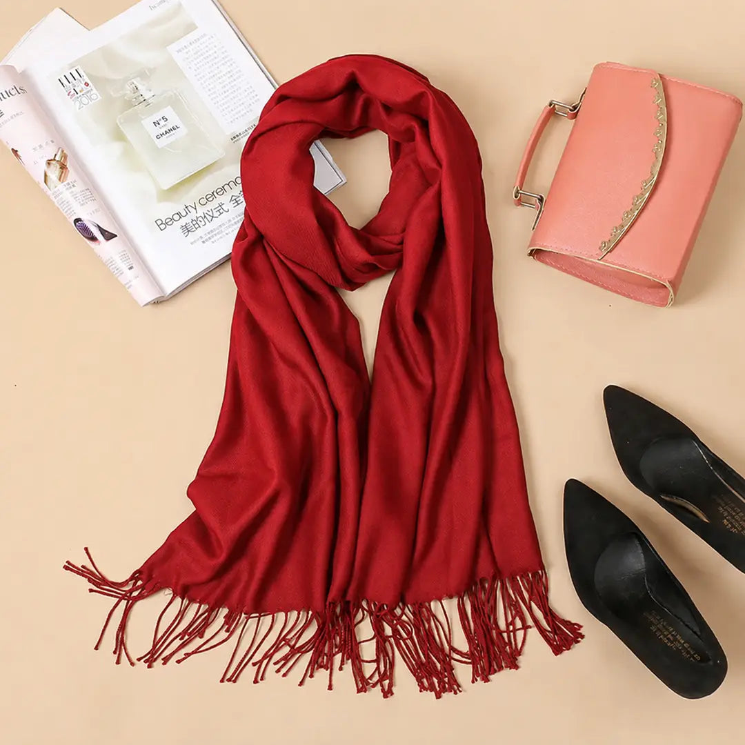 Women's Cashmere Plain Shawl ( Red )