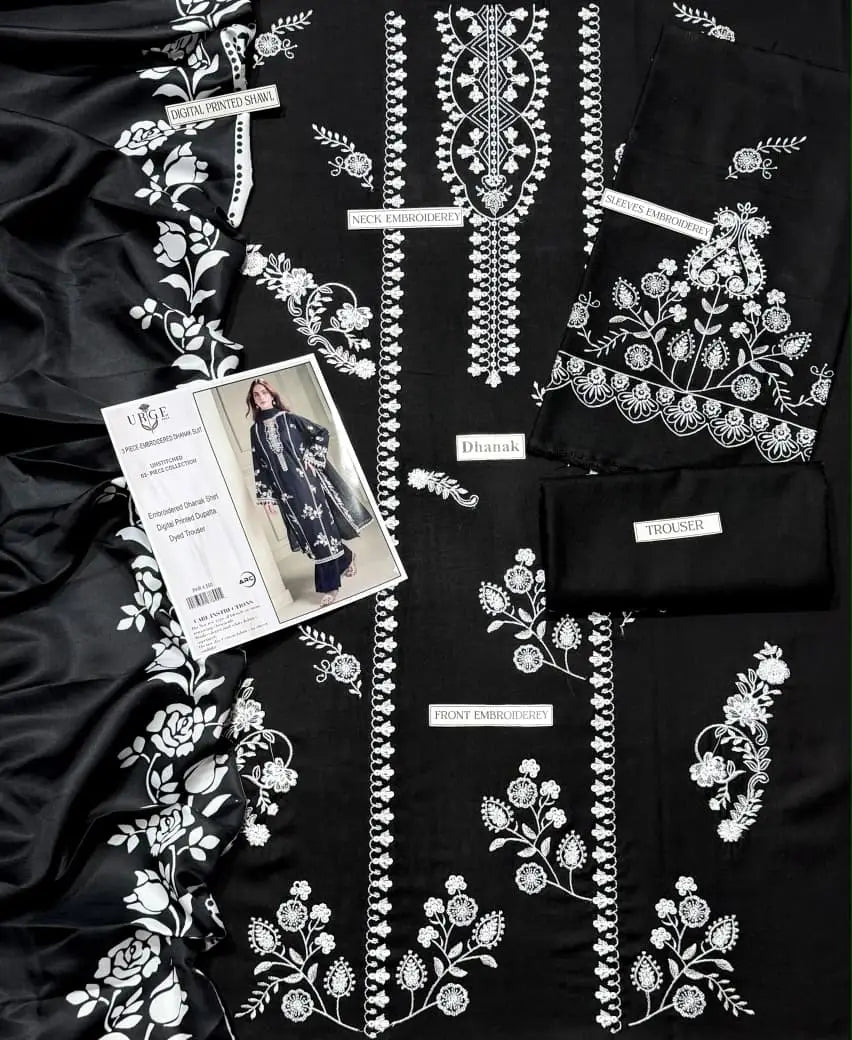 3 Pcs Women's Unstitched Embroidered Suit hit code special black with wool shawl