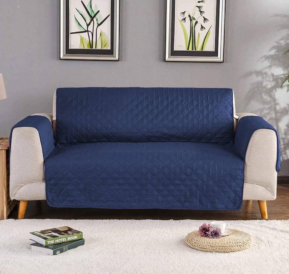 5 Seater Sofa Cover Blue Cotton Polyester