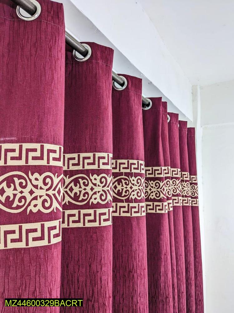 Burgundy Jacquard Curtain with Greek Key & Floral Motif